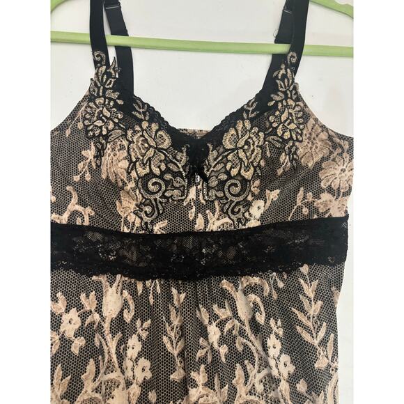Soma Black Nude Lace Chemise Slip Dress Floral Lace Overlay Scalloped Hem Small - Picture 6 of 10